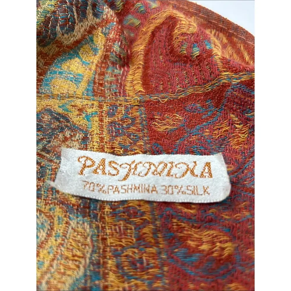 Pashmina Rust & Teal paisley woven shawl scarf